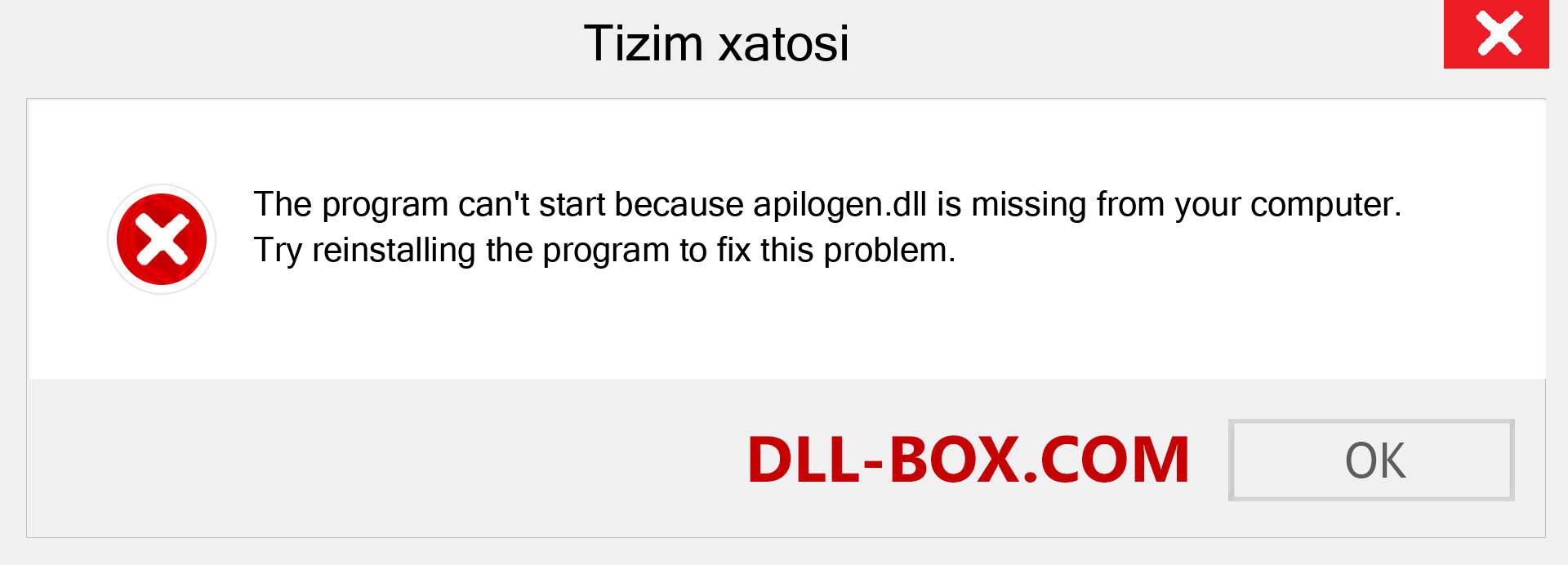 apilogen.dll fayli yo'qolganmi?. Windows 7, 8, 10 uchun yuklab olish - Windowsda apilogen dll etishmayotgan xatoni tuzating, rasmlar, rasmlar